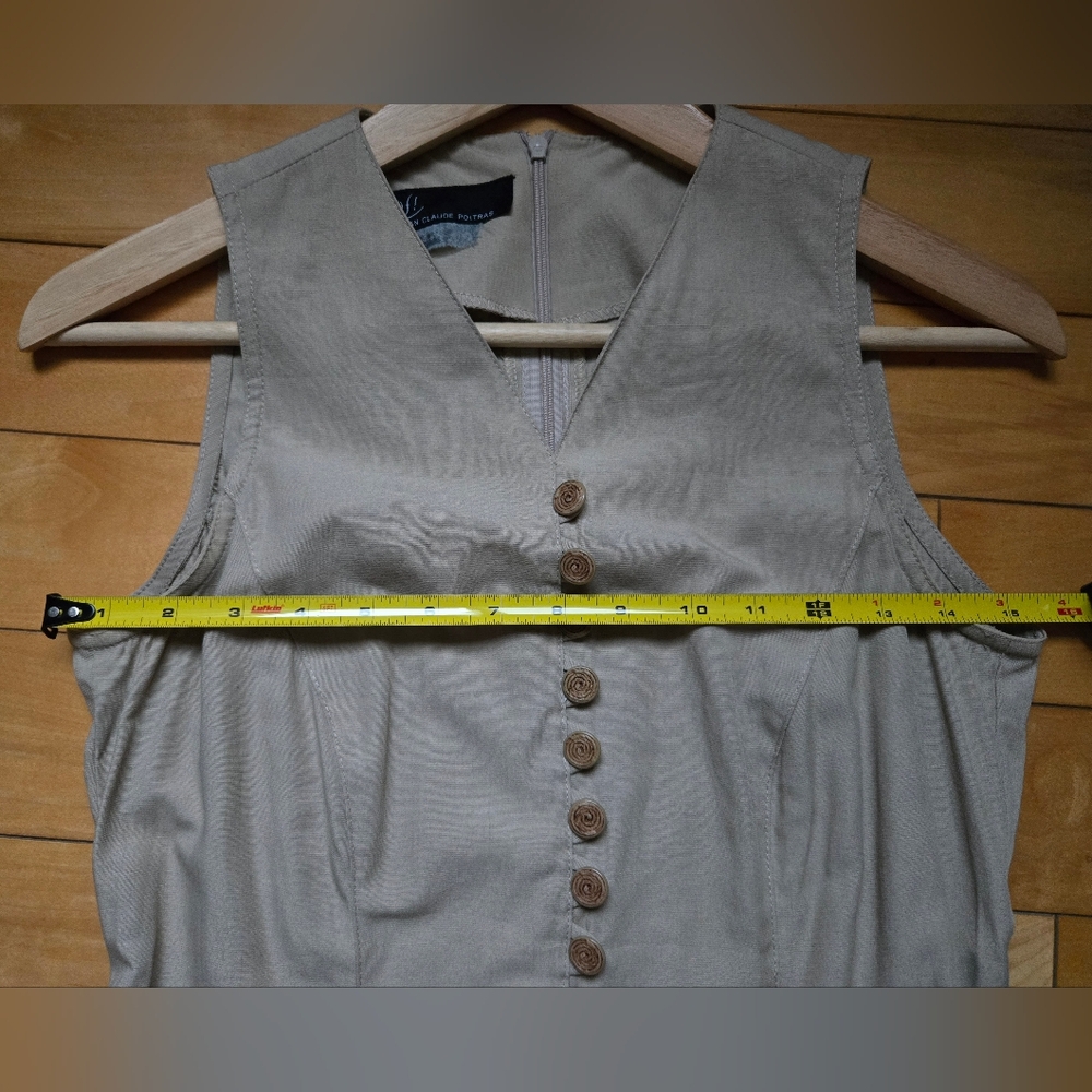 Designer Jean-Claude Poitras 90s Sleeveless Tan Button-Front Dress - Picture 8 of 11